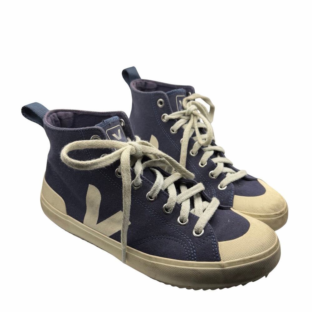 Veja Navy Canvas High-Top Sneakers with Cream Accents